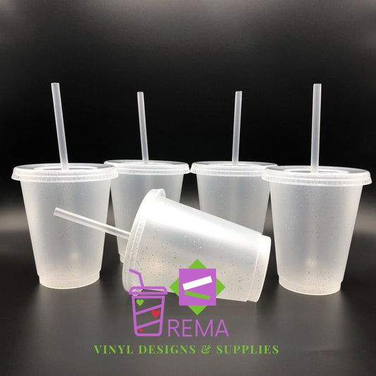 New 16fl oz Frosted Glitter Cups 5 piece set