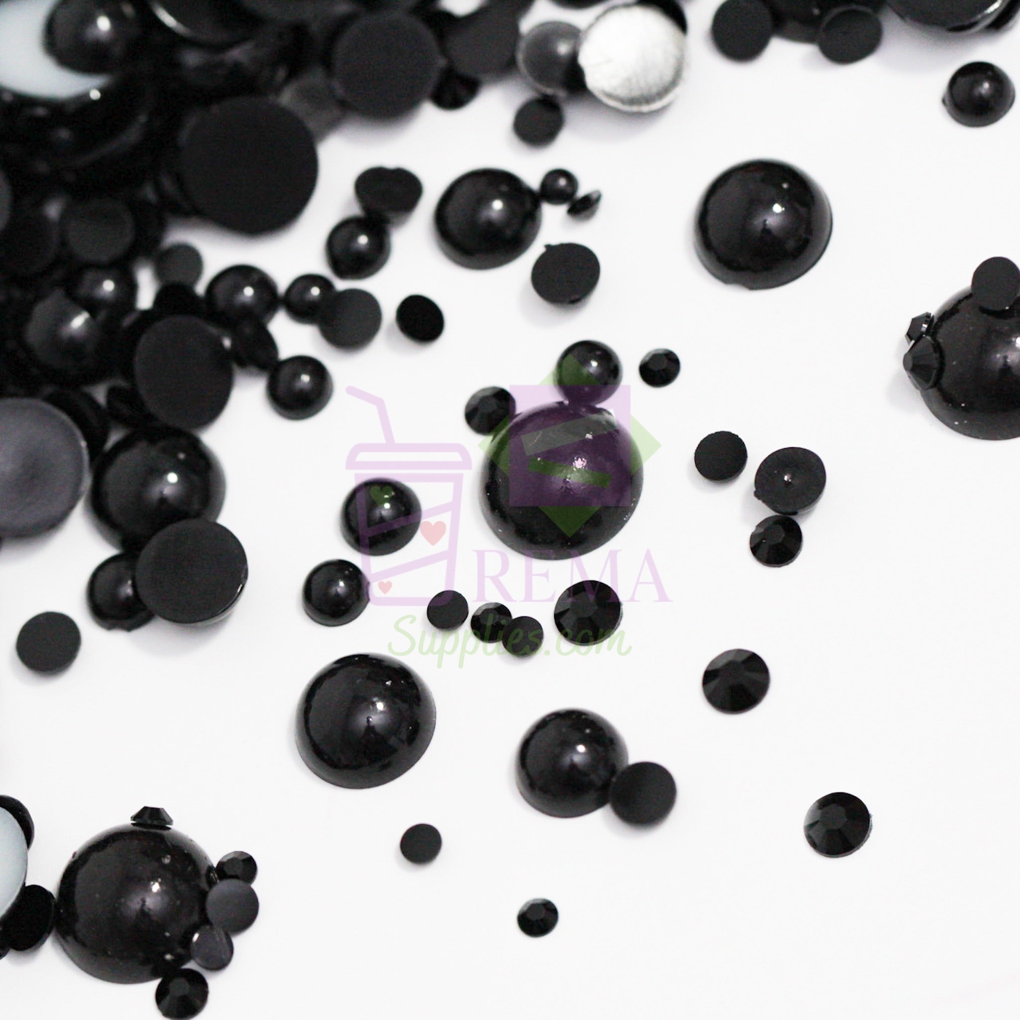 Midnight Black Pearls and Rhinestones Mix