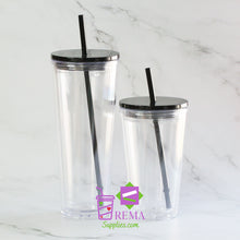 Load image into Gallery viewer, Pre-Drilled Double Wall Acrylic Tumbler, Black Lid/Straw
