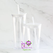 Load image into Gallery viewer, Pre- Drilled Double Wall Tumbler, White Lid/Straw

