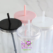 Load image into Gallery viewer, Pre- Drilled Double Wall Tumbler, White Lid/Straw
